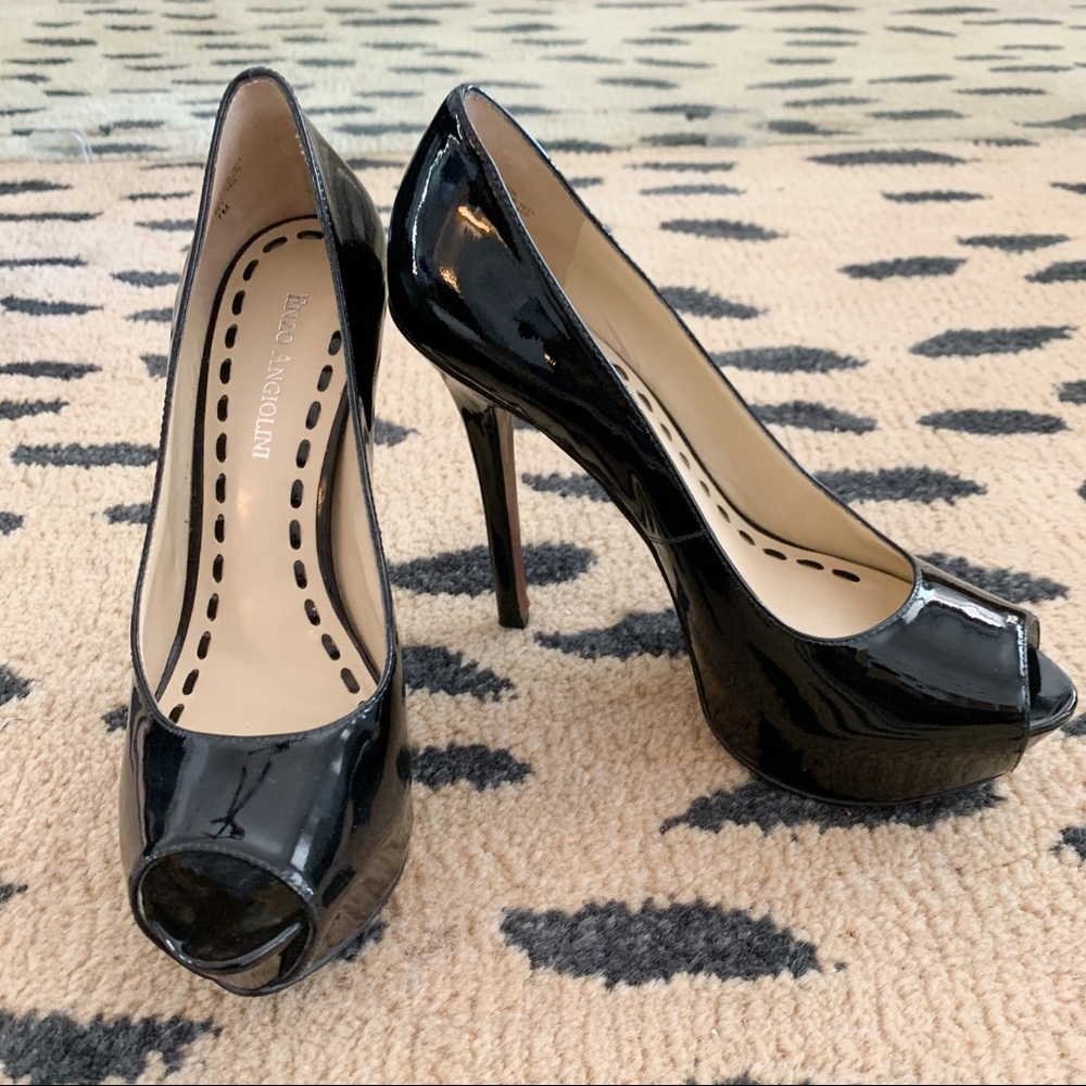 Enzo Angiolini Tanen Black Patent Platform Peeptoe